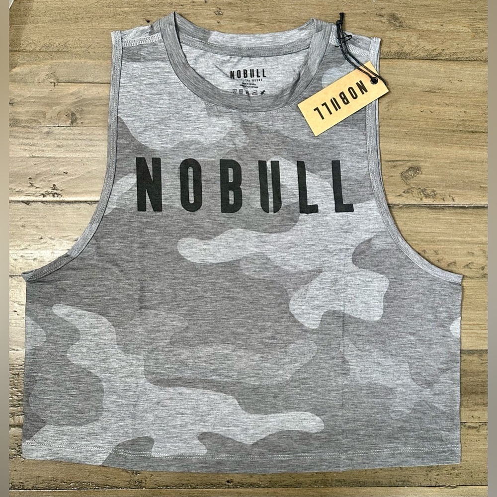 NOBULL Gray Camouflage Crop Tank Top with Black Logo - Picture 4 of 7